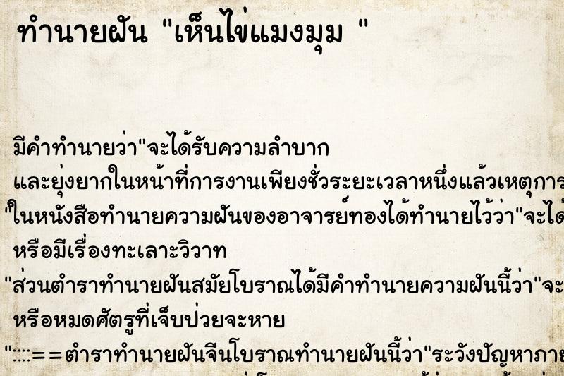ทำนายฝัน เห็นไข่แมงมุม 
